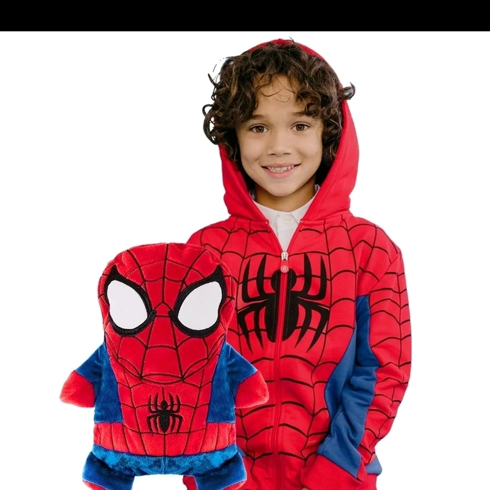 Red and Blue Spider Hero Kids Costume And Plush Toy - Picture 1 of 7